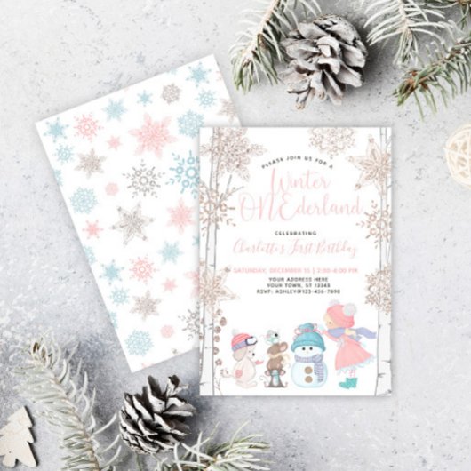 Invitation Hiver ONEderland Rose Or 1er anniversaire
