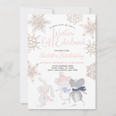 Invitation Hiver ONEderland Rose Script 1er Anniversaire (Devant)