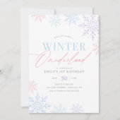 Invitation Hiver Onederland rose violet Parties scintillant 1 (Devant)