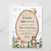 Invitation Hiver Onederland Russe Bois Animaux Anniversaire (Devant)