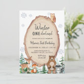 Invitation Hiver Onederland Russe Bois Animaux Anniversaire (Debout devant)