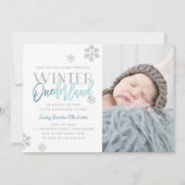 Invitation Hiver ONEderland Silver Blue 1st Birthday Photo (Devant)