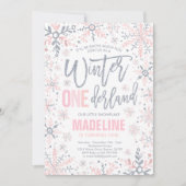 Invitation Hiver ONEderland Silver Flocon de neige 1er annive (Devant)