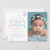 Invitation Hiver ONEderland Silver rose Bleu 1er Anniversaire (Devant)