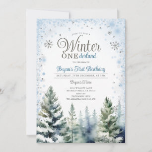 Invitation Hiver Onederland Silver Snowflakes Arbre Anniversa