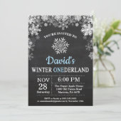Invitation Hiver Onederland Snowflake Blue Boy 1er Anniversai (Debout devant)