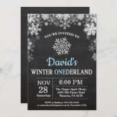 Invitation Hiver Onederland Snowflake Blue Boy 1er Anniversai (Devant / Derrière)