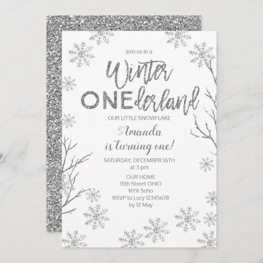 Invitation Hiver ONEderland Snowflakes Anniversaire Invitatio (Devant / Derrière)