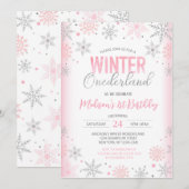 Invitation Hiver Onederland Snowflakes Premier anniversaire (Devant / Derrière)