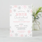 Invitation Hiver Onederland Snowflakes Premier anniversaire (Debout devant)