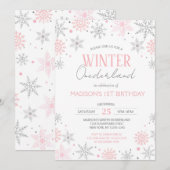 Invitation Hiver Onederland Snowflakes Premier anniversaire (Devant / Derrière)