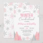 Invitation Hiver Onederland Snowflakes Premier anniversaire (Devant / Derrière)