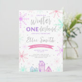 Invitation Hiver Onederland violet, bleu et rose (Debout devant)