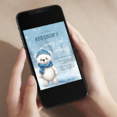 Invitation Hiver Ours Bleu Garçon Premier anniversaire