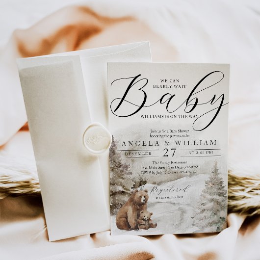 Invitation Hiver Ours Bois Thème Bébé Garçon Douche