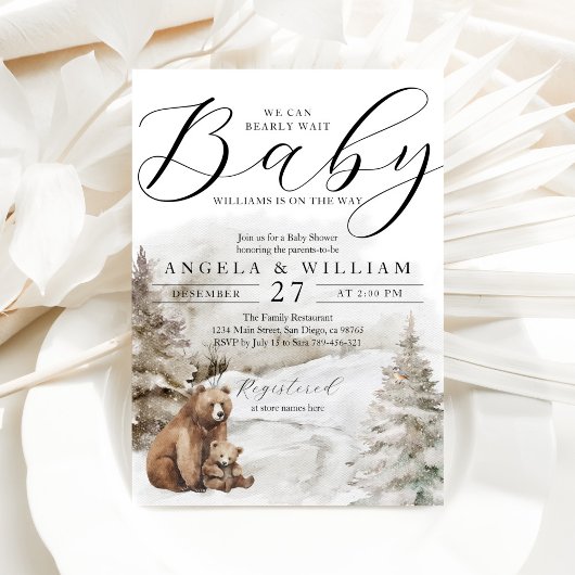 Invitation Hiver Ours Bois Thème Bébé Garçon Douche