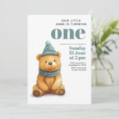 Invitation Hiver Ours vert fête d'anniversaire (Debout devant)