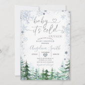 Invitation Hiver Pastel Blue Snowflake Forest Baby shower (Devant)