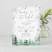 Invitation Hiver Pastel Blue Snowflake Forest Baby shower (Debout devant)