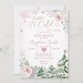 Invitation Hiver Pastel Pink Snowflake Baby shower Floral (Devant)