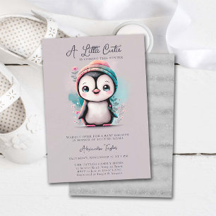 Invitation Hiver Penguin Cutie rose Turquoise Baby shower fil