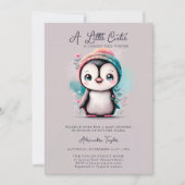 Invitation Hiver Penguin Cutie rose Turquoise Baby shower fil (Devant)