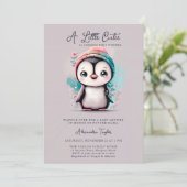 Invitation Hiver Penguin Cutie rose Turquoise Baby shower fil (Debout devant)