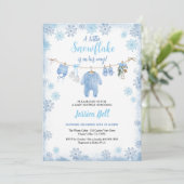 Invitation Hiver Petit Baby shower Flocon de neige Garçon ble (Debout devant)
