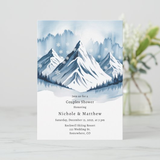 Invitation Hiver Pin neige Wreath Couples Douche (Debout devant)