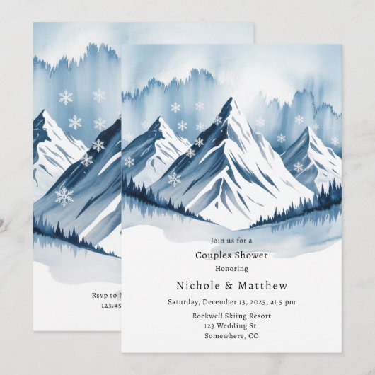 Invitation Hiver Pin neige Wreath Couples Douche (Devant / Derrière)