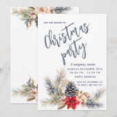 Invitation Hiver Pine cône floral Noël fête entreprise (Devant / Derrière)