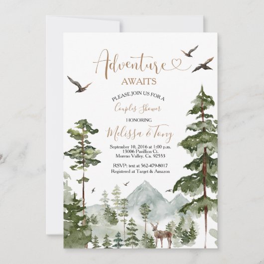 Invitation Hiver Pine Tree aventure en couple Douche (Devant)