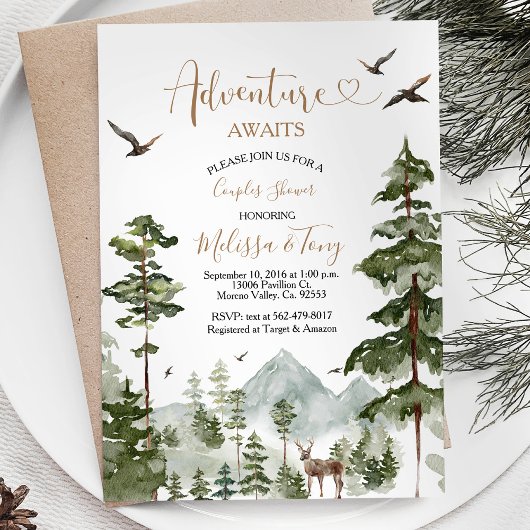 Invitation Hiver Pine Tree aventure en couple Douche