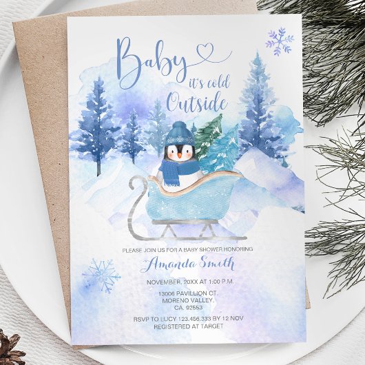 Invitation Hiver Pingouin ARCTIQUE Baby shower de flocon de n