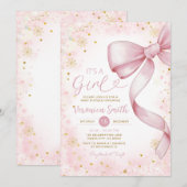 Invitation Hiver Pink Bow thème Girl Coquette Baby shower (Devant / Derrière)