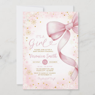 Invitation Hiver Pink Bow thème Girl Coquette Baby shower