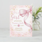 Invitation Hiver Pink Bow thème Girl Coquette Baby shower (Debout devant)