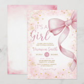 Invitation Hiver Pink Bow thème Girl Coquette Baby shower (Devant / Derrière)