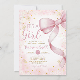 Invitation Hiver Pink Bow thème Girl Coquette Baby shower