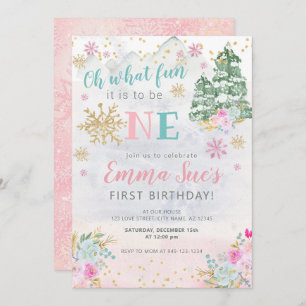 Invitation Hiver Pink Snowflake Oh Quel plaisir Premier Anniv