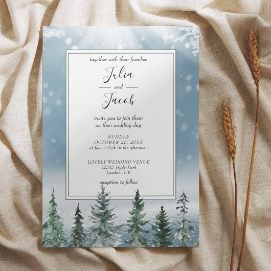 Invitation Hiver Pins Rustiques Lanterne Mariage botanique