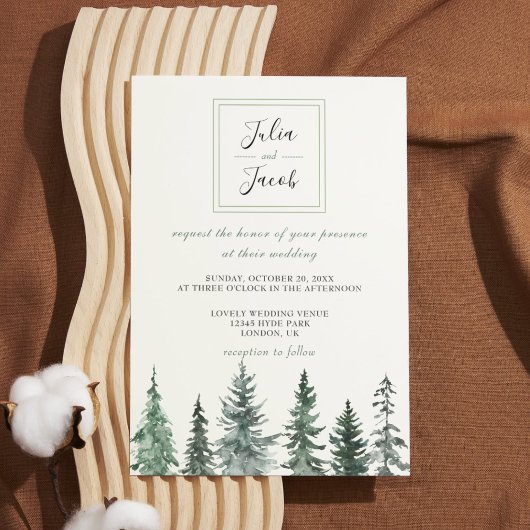 Invitation Hiver Pins Rustiques Lanterne Mariage botanique