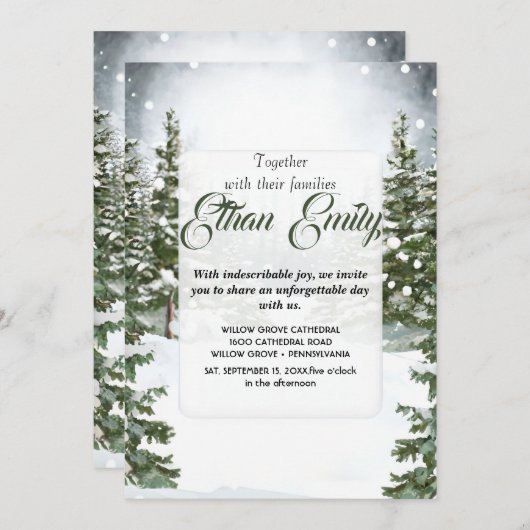 Invitation Hiver Pins Rustiques Mariage Botanique Invitat (Devant / Derrière)