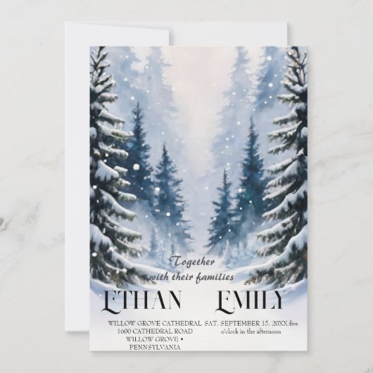 Invitation Hiver Pins Rustiques Mariage Botanique Invitat (Devant)