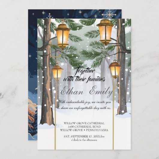 Invitation Hiver Pins Rustiques Mariage Botanique Invitat (Devant / Derrière)