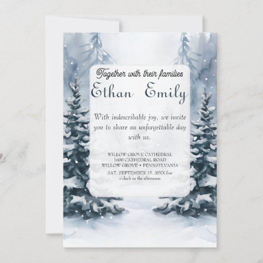Invitation Hiver Pins Rustiques Mariage Botanique Invitat (Devant)