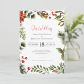 Invitation Hiver Poinsettia Verdure Mariage floral (Debout devant)