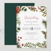 Invitation Hiver Poinsettia Verdure Mariage floral (Devant / Derrière)