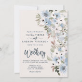 Invitation Hiver poussiéreux glace bleu floral neige mariage (Devant)
