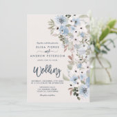 Invitation Hiver poussiéreux glace bleu floral neige mariage (Debout devant)